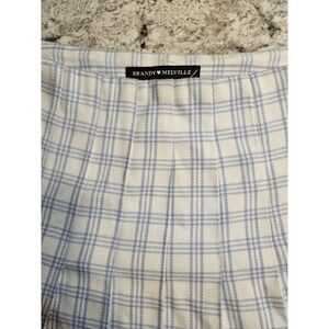 Brandy Melville Plaid Pleated Mini Skirt White Blue